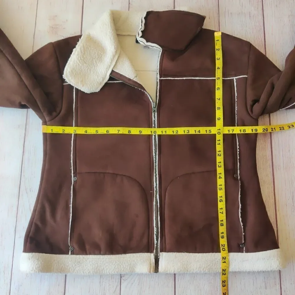 Girl's Active faux suede crop Sherpa lined jacket sz 14/16